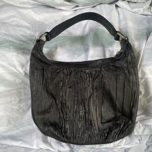DONALD J PLINER Pleated Textured Black LEATHER HOBO Shoulder Bag